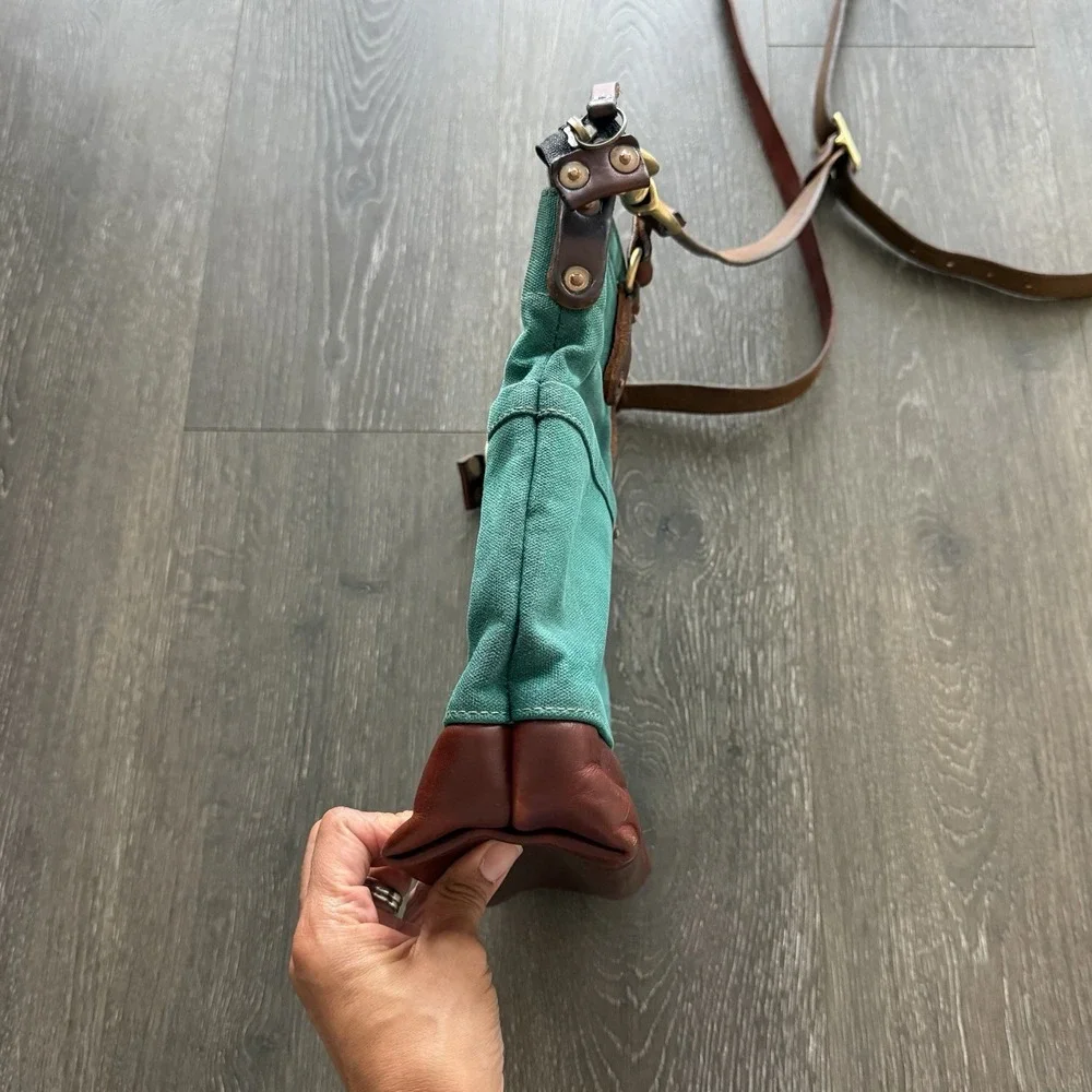NORTH END Bag Co Teal Leona Canvas Brown Leather Large Crossbody Shoulder Boho